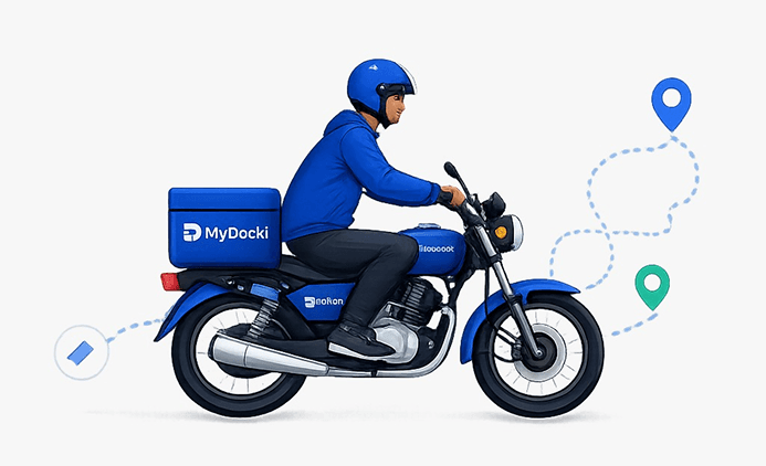 MyDocki rider on motorcycle ready to deliver